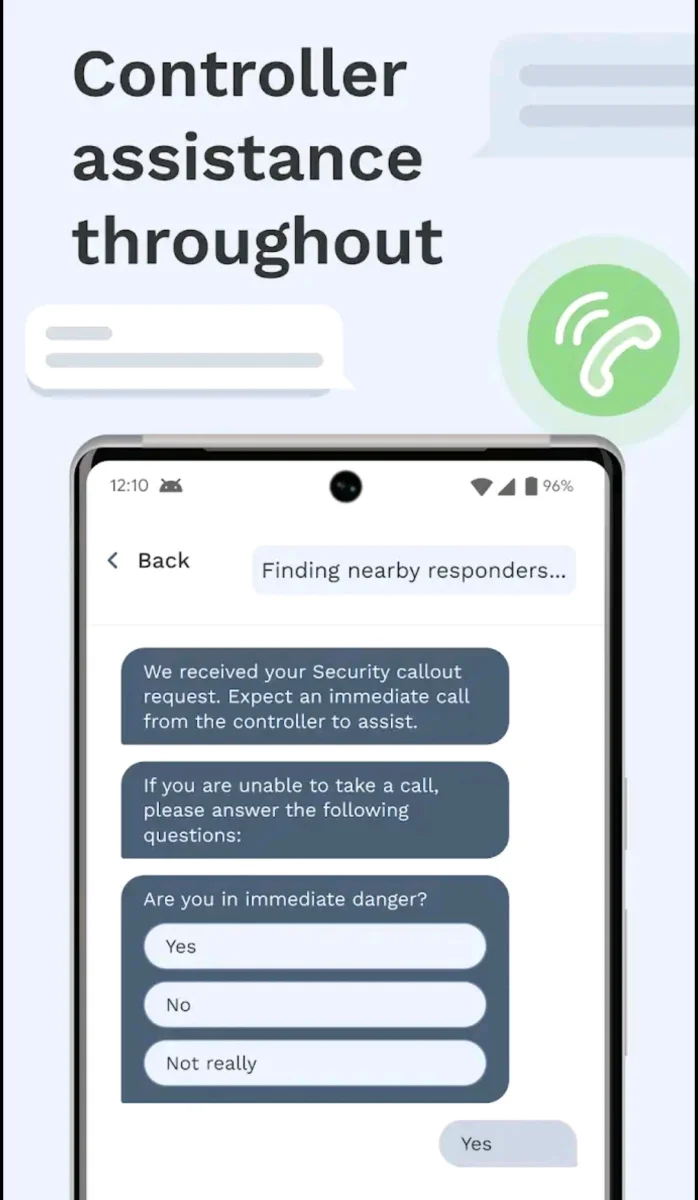 TravelShield operator chat finding nearby responders