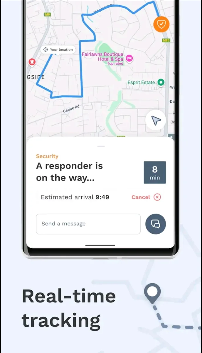 TravelShield real-time responder tracking with ETA